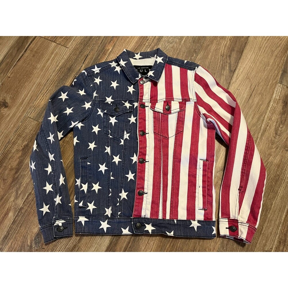 Lip Service Cult Womens Flag Patriotic Denim Independence Day Trucker Jacket XS